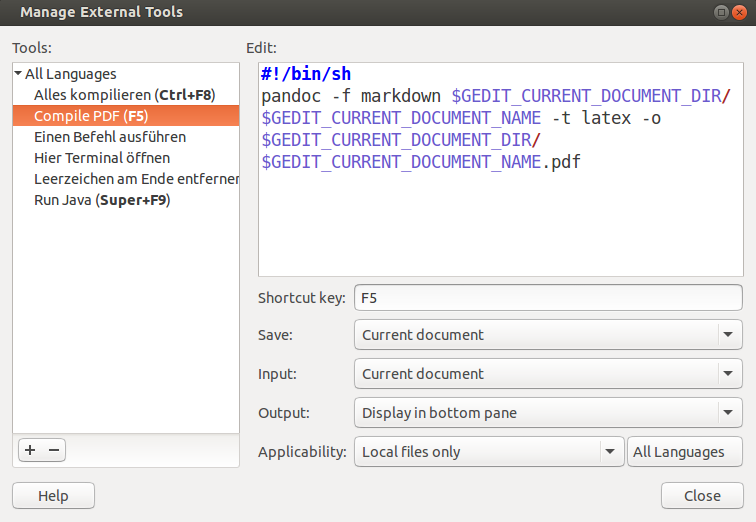 Gedit pandoc automation