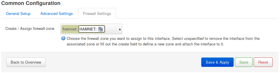 Hamnet firewall settings