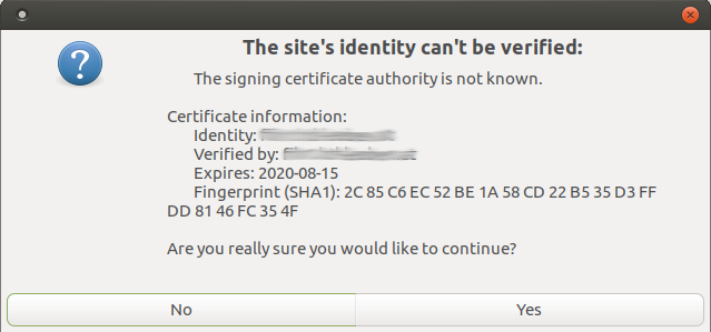 Certificate warning